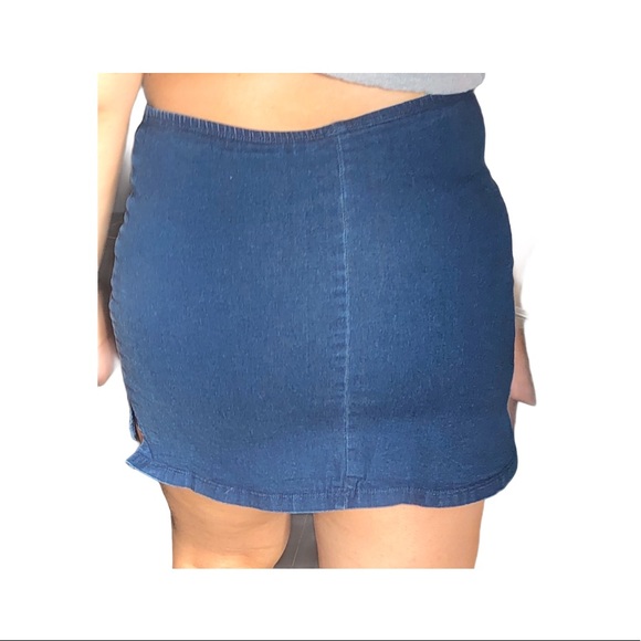 dark blue denim mini skort - Picture 2 of 9